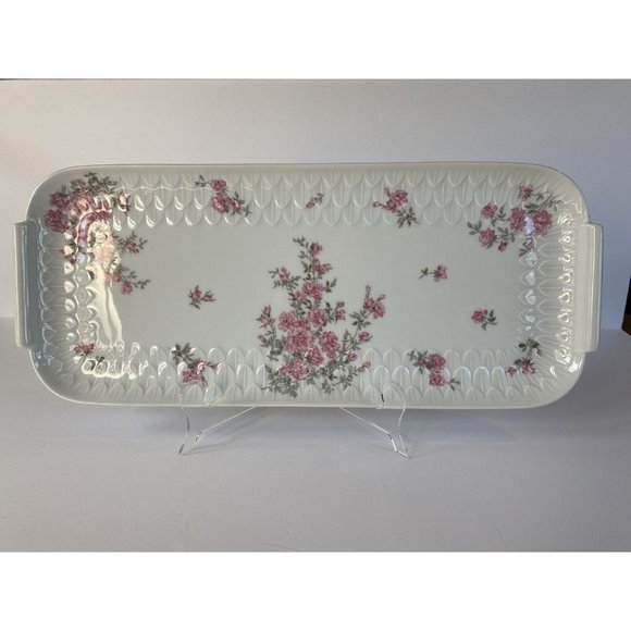 L. Bernardaud Limoges Platter Tray Vintage Porcelain White Pink  6.5" x 15 3/4" - Picture 7 of 10
